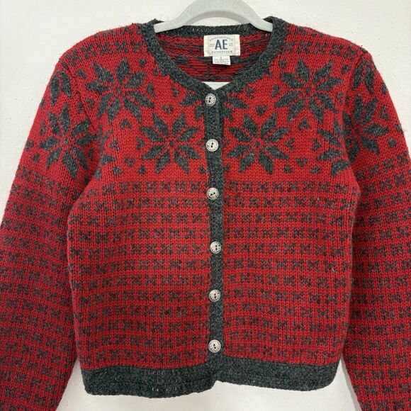 VTG American Eagle Womens Fair Isle Shetland Wool Cardigan Sweater Size S Y2K - Picture 3 of 7